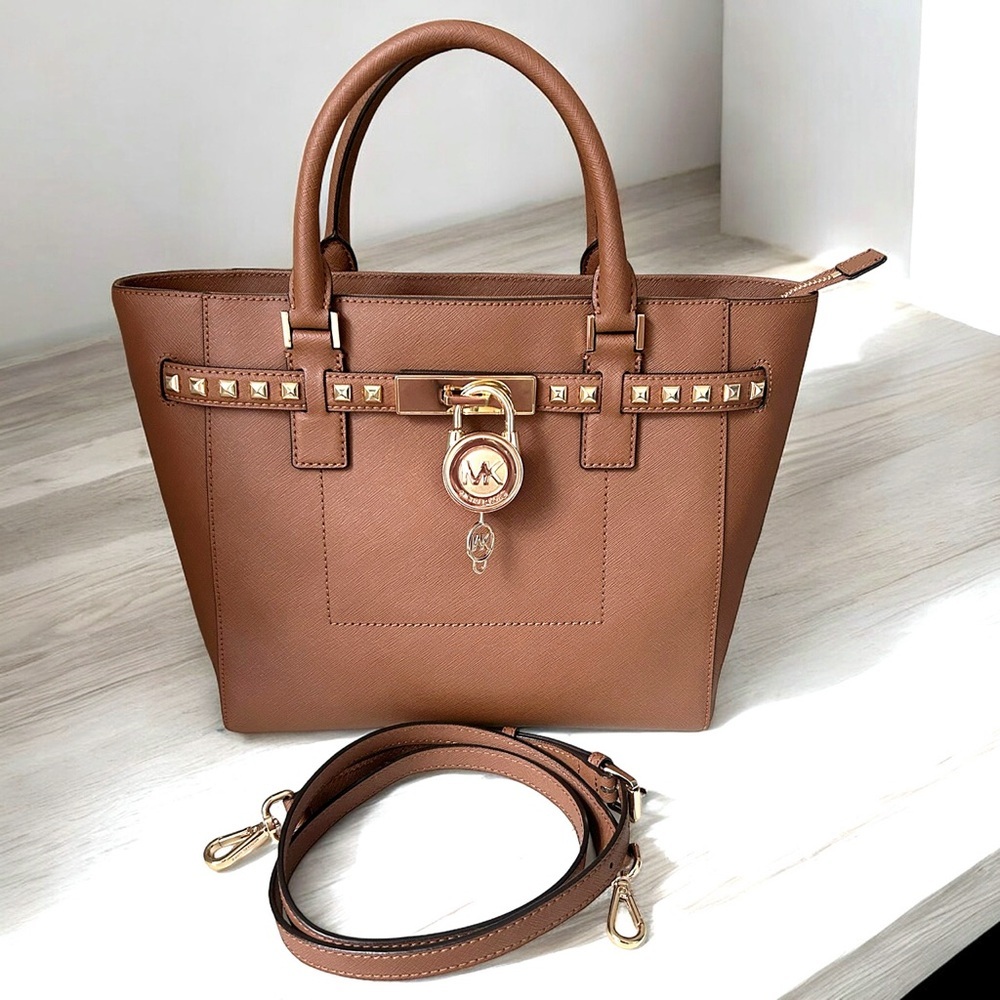 MICHAEL KORS Brown Saffiano Leather Medium Hamilton Traveler Tote PRISTINE NEW